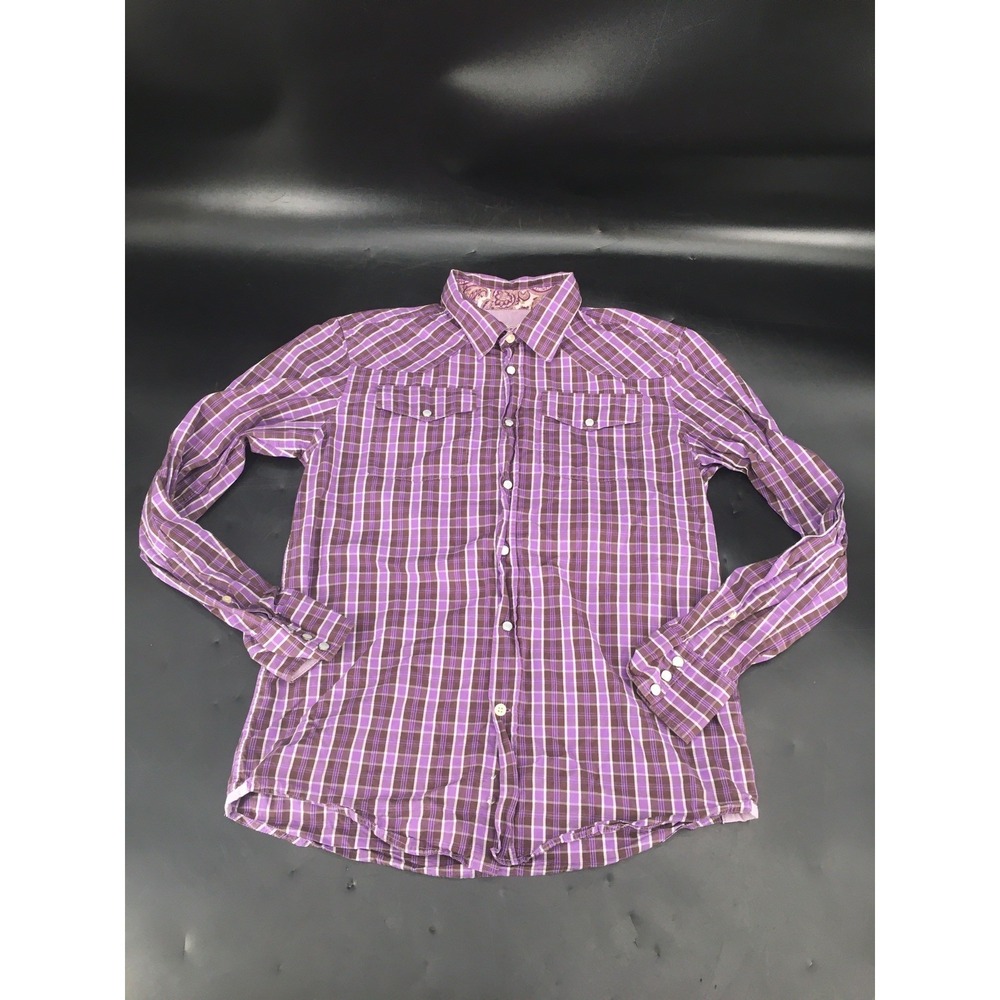 Heritage 1981 Plaid Button Up Long Sleeve Shirt Purple  Pearl Snap Medium‎